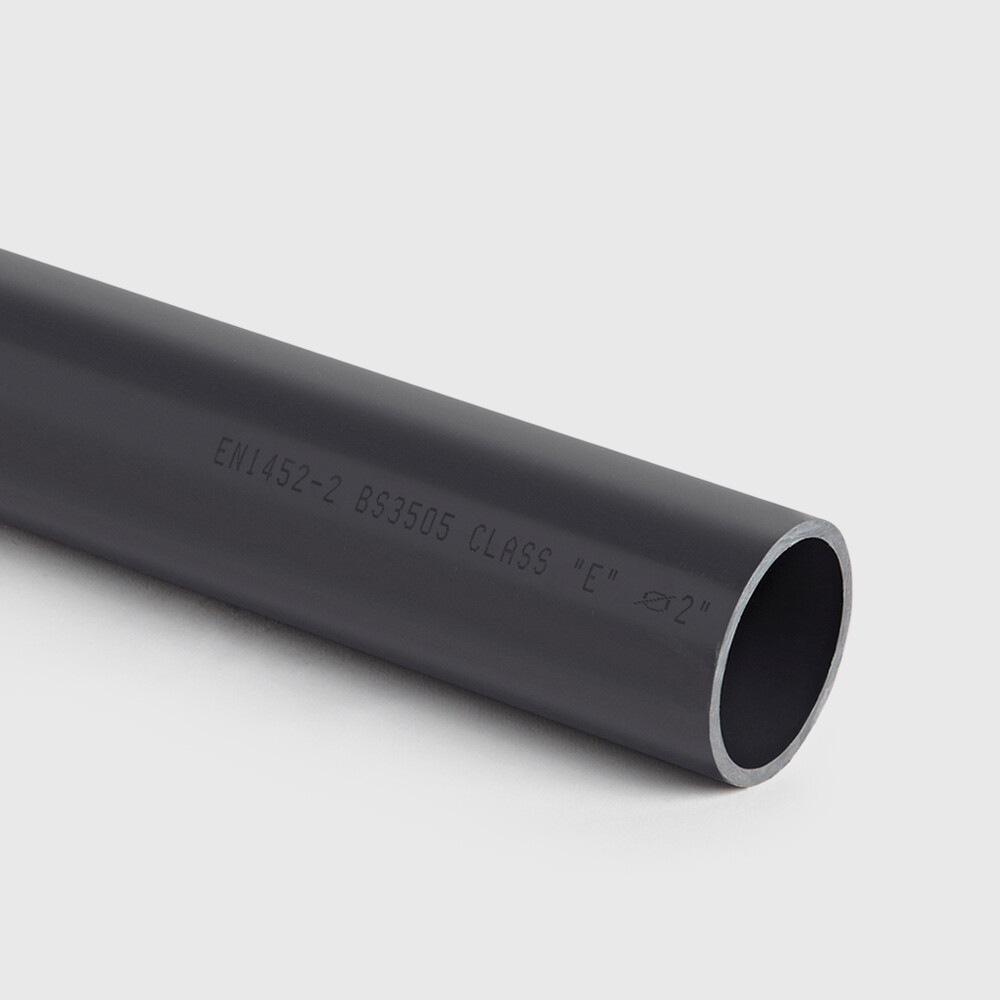 Pressure pipe PVC-U 1 1/4" imperial plain 16bar Class E-PN 15 grey 3m