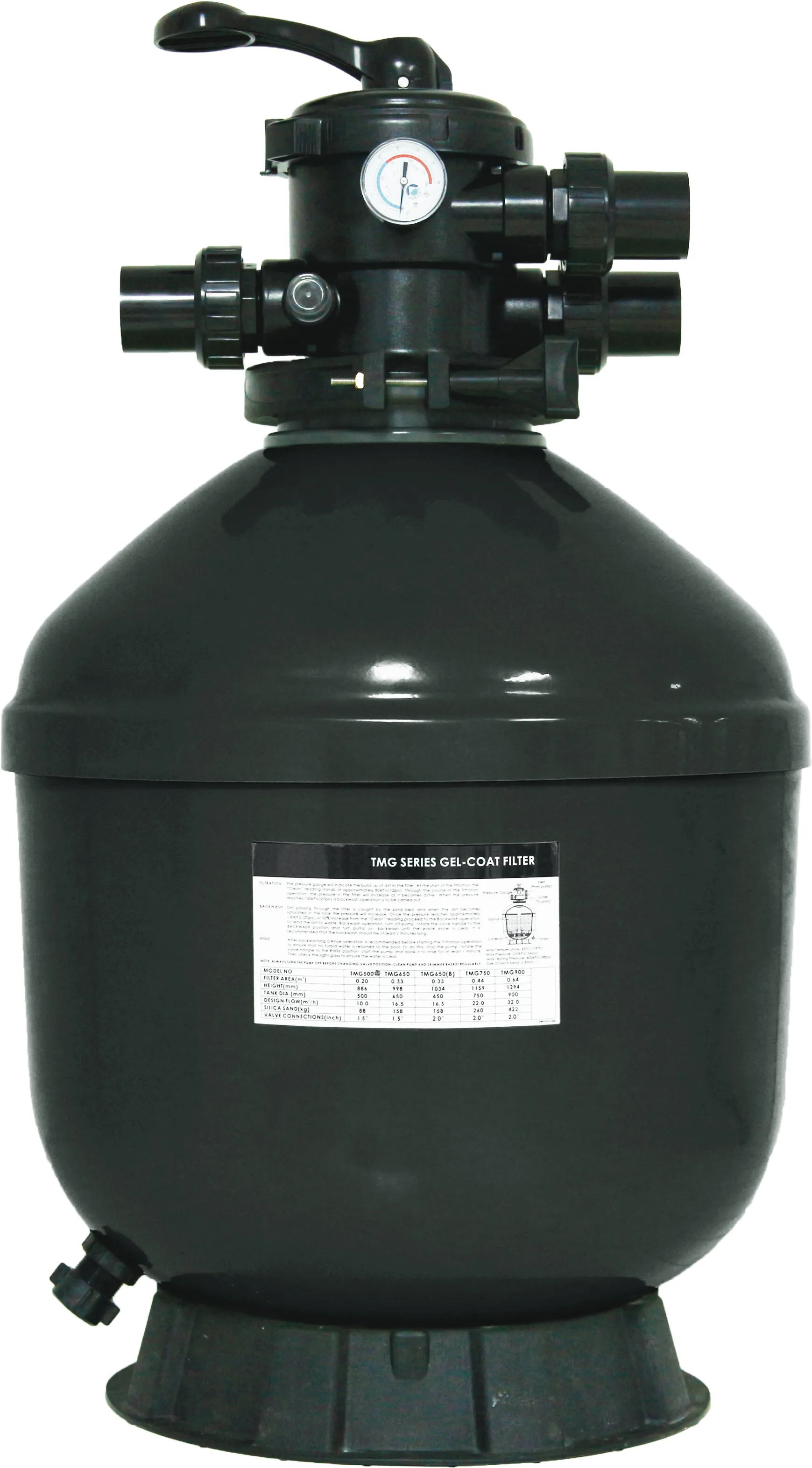 Flotide Sandfilter Polyester Gel-beschichtet 50 mm / 1 1/2" Metrisch/Imperial Klebemuffe 2,5bar Grau type TMG500