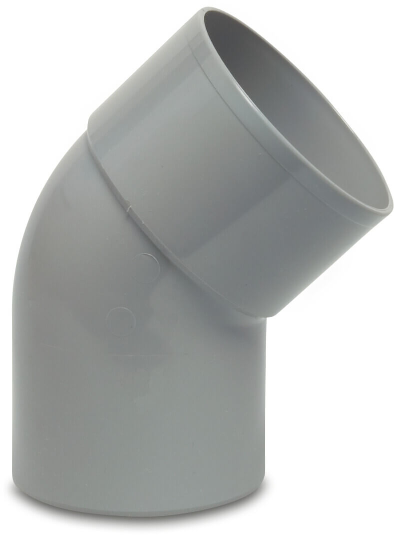 Bogen 45° PVC-U 70 mm Klebemuffe x Stutzen Grau