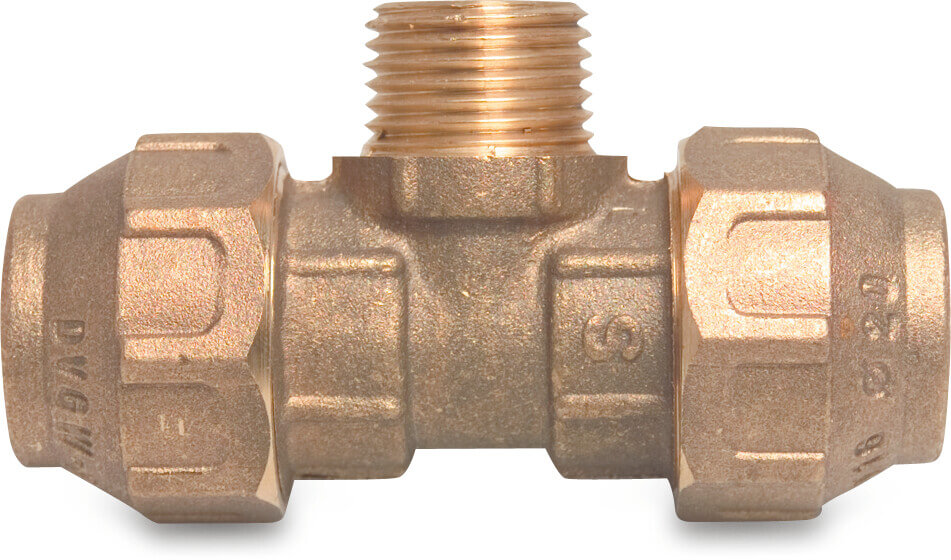 T-Stück 90° Messing 32 mm x 1" x 32 mm Klemm x Außengewinde x Klemm 16bar DVGW