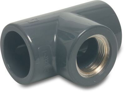 Profec Adaptor T-piece 90° PVC-U/brass 16bar glue socket x female thread x glue socket grey