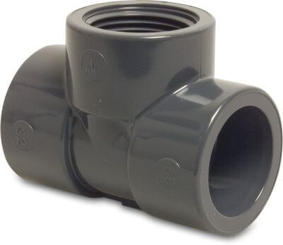 Profec T-piece 90° PVC-U 10bar glue socket x female thread x glue socket grey