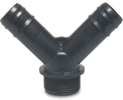 2 way barbed distributor PP 4 bar barbed x male thread x barbed black