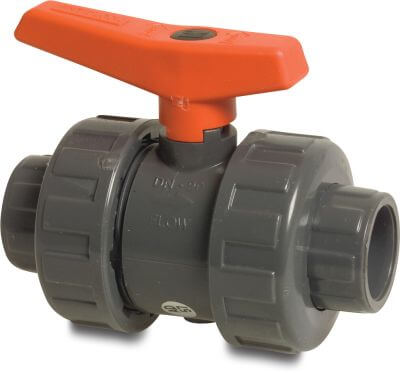 Ball valve PVC-U 10bar glue socket grey 2000 Teflon