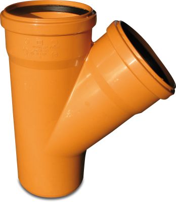 Drainage T-piece 45° PVC-U ring seal x ring seal x spigot redbrown