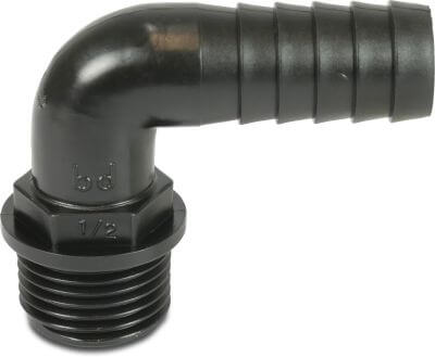 Hose tail elbow 90° PP 4bar male thread x hose tail black