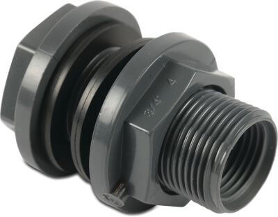 Bulkhead fitting PVC-U 10bar glue socket x male thread x female thread grey