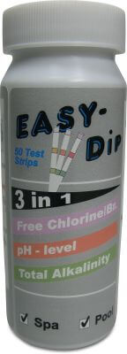 Pool-I.D. 3-in-1 test strips for the measurement of pH, Active Oxygen (O2 / MPS)- and Alkalinity values.