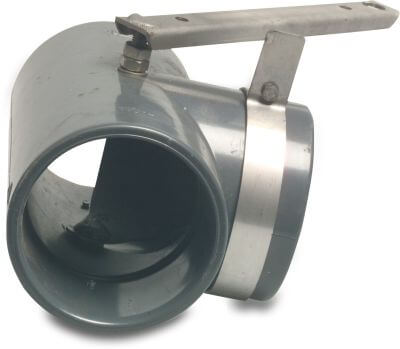 T-piece 90° with valve PVC-U glue socket with SS lever