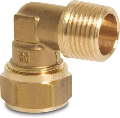 Bonfix Adaptor elbow 90° brass KIWA/GASTEC compression x male thread