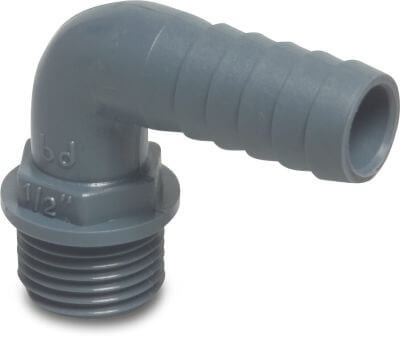 Hose tail elbow 90° PP 6bar male thread x hose tail grey
