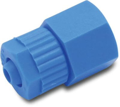 Tefen Connector PA glass fibre reinforced 14bar barbed x female thread blue