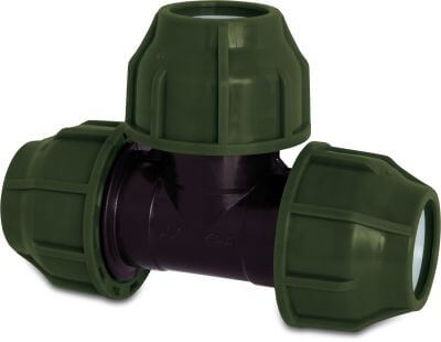 T-piece 90° PP 10 bar compression black/green