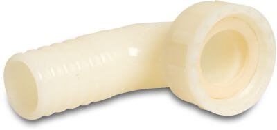 Hose tail elbow 90° PA (nylon) 16bar female threaded nut x hose tail white