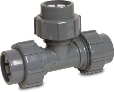 T-piece 90° PVC-U 4bar compression grey