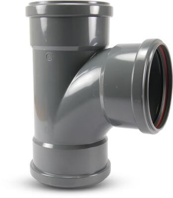 Drainage T-piece 87° PVC-U KOMO/BENOR ring seal grey