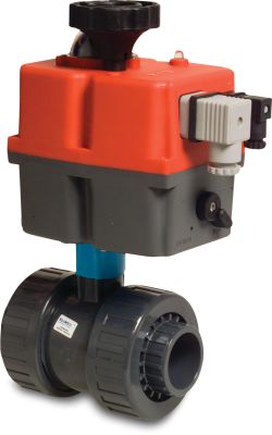Profec Ball valve PVC-U 16bar glue socket grey Safe 600 with Actuator J4C S20 