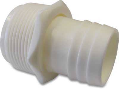 Hose tail with nut ABS 10bar male threaded nut x hose tail white