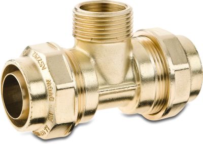 Beulco T-piece 90° brass KIWA 10bar compression x male thread x compression 77180