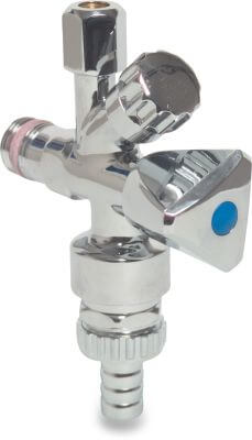 Profec Stopcock brass male thread x compression x hose tail chrome plated