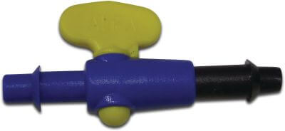 Mini plug valve PP 2bar hose tail blue/yellow