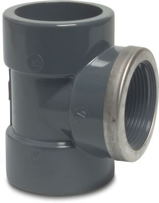 Profec Adaptor T-piece 90° PVC-U 16bar glue socket x female thread x glue socket grey reinforced