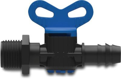 Plug valve PP 6bar barbed x male thread black