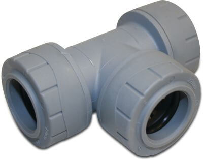 Twin pipe T-piece 90° polybutylene push-in grey