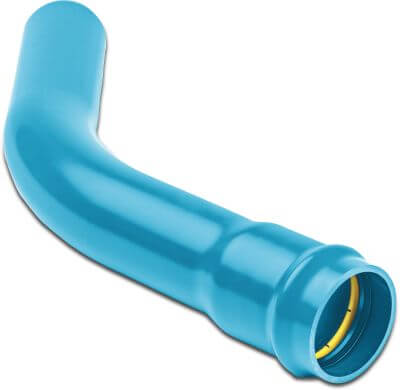 Bend 45° PVC-A KIWA 16bar ring seal x spigot blue