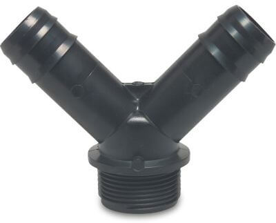 2 way barbed distributor PP 4bar barbed x male thread x barbed black