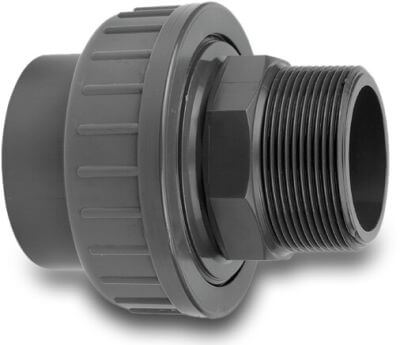 VDL Union adaptor PVC-U male thread x glue socket grey