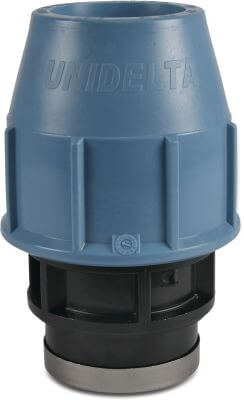 Unidelta Adaptor socket PP DVGW/KIWA/WRAS 16bar compression x female thread black/blue