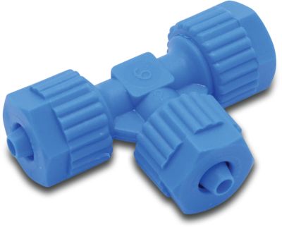 Tefen T-piece 90° PA glass fibre reinforced 14bar barbed blue