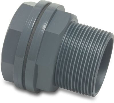 Profec Bulkhead fitting PVC-U 10bar glue socket x male thread grey