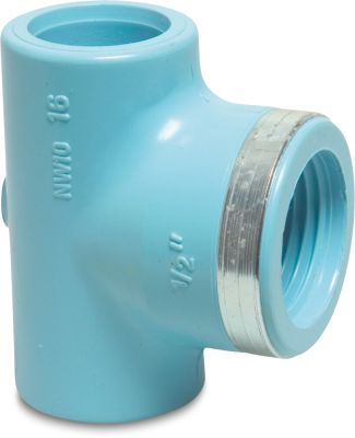 T-piece 90° PVR 12,5bar glue socket x female thread x glue socket blue reinforced