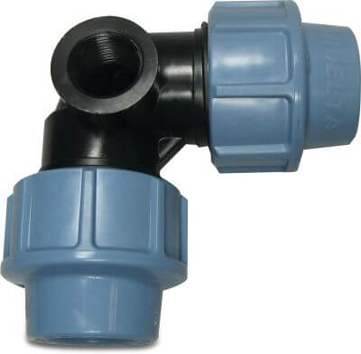 Unidelta Elbow 90° PP DVGW/KIWA/WRAS 16bar compression x female thread x compression black/blue