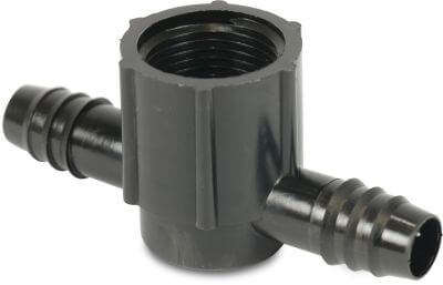 Tavlit T-piece 90° PP 4bar barbed x female thread x barbed black with full flow