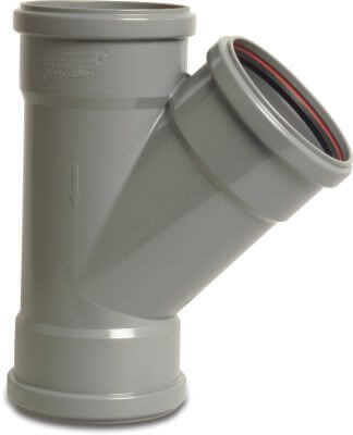 Drainage T-piece 45° PVC-U KOMO/BENOR ring seal grey