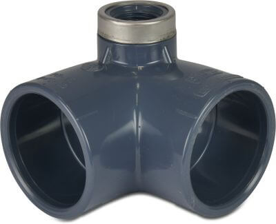 Elbow 90° with side outlet PVC-U 16 bar glue socket grey