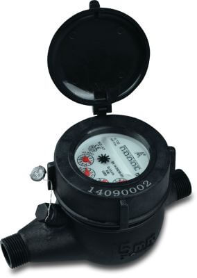 Profec Water meter nylon CE/MID 16bar male thread black Nylon multi jet horizontal with pulse option MD-AP