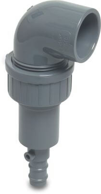 Profec Drain valve elbow 90° PVC-U 6bar glue socket x hose tail grey