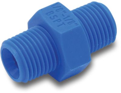 Tefen Nipple PA glass fibre reinforced 14bar male thread blue