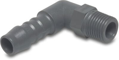 Hose tail elbow 90° nylon 10 bar male thread x hose tail grey