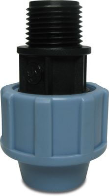 Unidelta Adaptor bush PP DVGW/KIWA/WRAS 16 bar compression x male thread black/blue