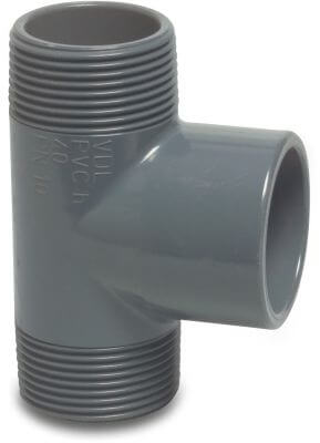 VDL Adaptor T-piece 90° PVC-U 10bar male thread x glue socket x male thread grey