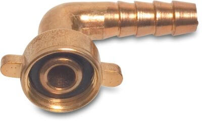 Profec Hose tail 2/3 union adaptor elbow 90° brass female threaded nut x hose tail type flat seal