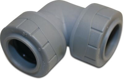 Twin pipe elbow 90° polybutylene push-in grey