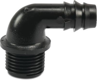 Barbed adaptor elbow 90° PP 4bar male thread x barbed black