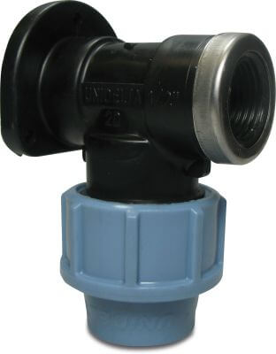 Unidelta Deck elbow 90° PP DVGW/KIWA/WRAS 16 bar compression x female thread black/blue