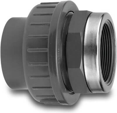 VDL Union adaptor PVC-U glue socket x female thread grey reinforced